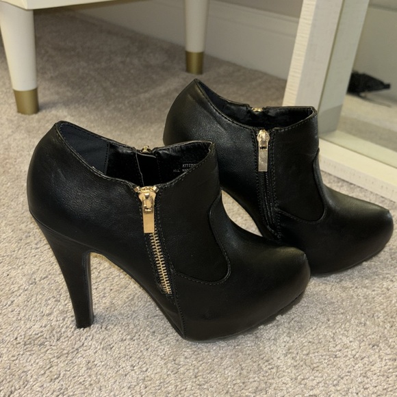 Black Leather Platform Booties - Picture 1 of 8